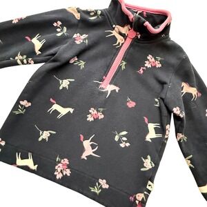 Joules Girls Fleece Pullover 4T Navy Horse Print Quarter Zip Sweatshi